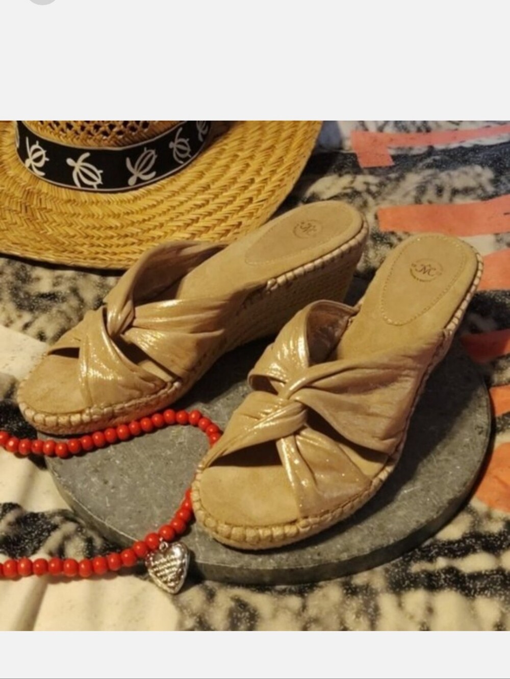 Johnston & Murphy AINSLEY Espadrille Wedge Mule Sandals 8.5